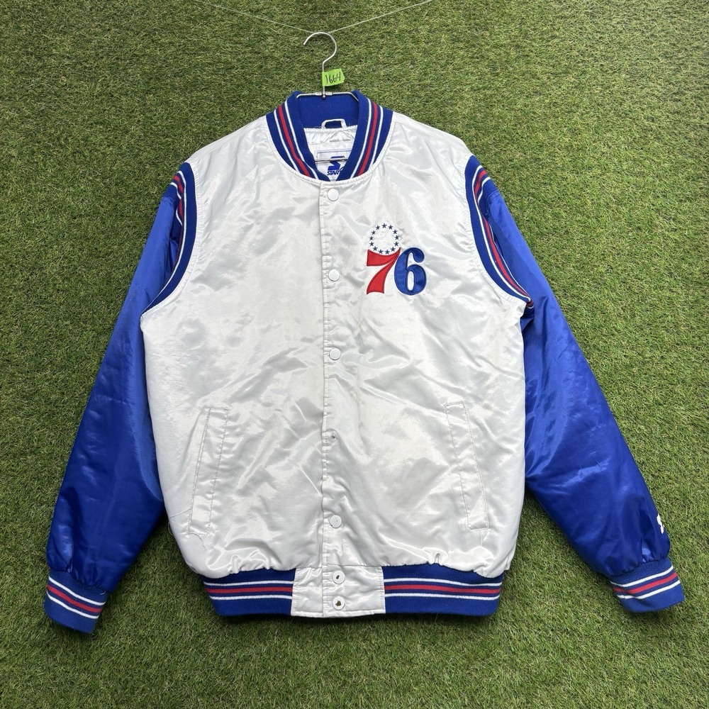 Philadelphia 76ers Sixers Satin Starter Jacket Mens Large Snap Close White